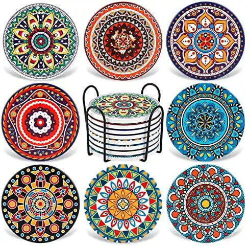 Coasters for Drinks,Set of 8 Absorbent Stone Coasters for Wooden Table, Mandala Ceramic Coasters with Cork Base, Gift for Housew
Coasters for Drinks,Set of 8 Absorbent Stone Coasters for Wooden Table, Mandala Ceramic Coasters with Cork Base, Gift for Housew