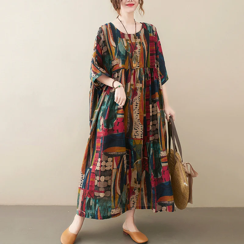 Women's Dress Short Sleeve Cotton Linen Vintage Print Summer Long Dresses For Women 2022 Casual Loose Holiday Elegant Clothes
Women's Dress Short Sleeve Cotton Linen Vintage Print Summer Long Dresses For Women 2022 Casual Loose Holiday Elegant Clothes