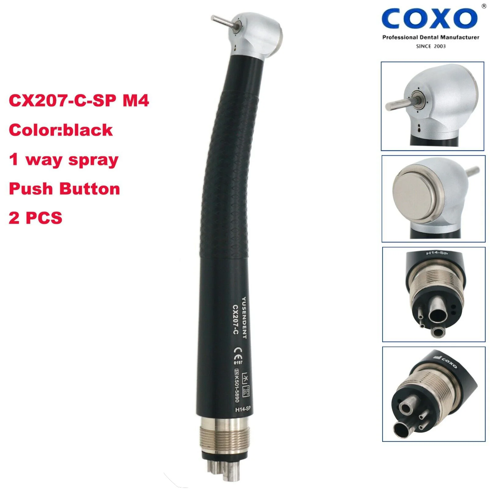 COXO YUSENDENT Dental High Speed Air Turbine Handpiece 4Hole Push Button Single Water Spray Black
COXO YUSENDENT Dental High Speed Air Turbine Handpiece 4Hole Push Button Single Water Spray Black