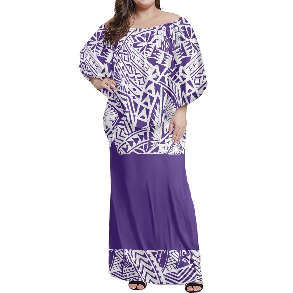 Off Shoulder Maxi Dress Polynesian Tribal Clothing Purple and White Pattern Print Custom Ruffle Women Long Dress Ladies Elegant
Off Shoulder Maxi Dress Polynesian Tribal Clothing Purple and White Pattern Print Custom Ruffle Women Long Dress Ladies Elegant