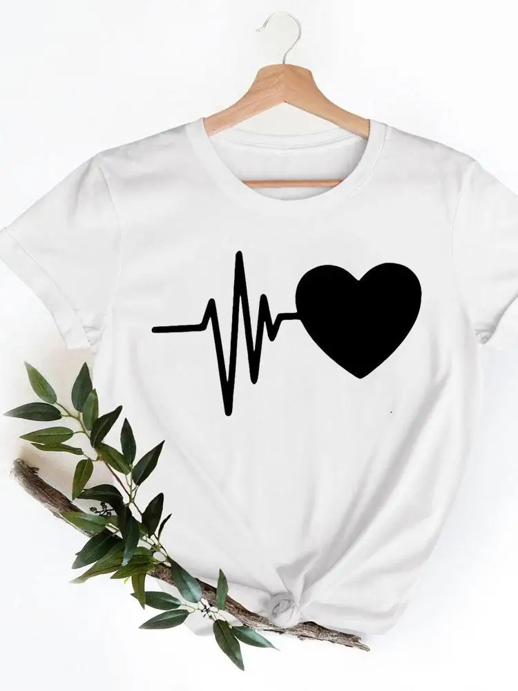 Women Tee T-shirts Love Heartbeat Trend Casual Clothing Summer Fashion Female Short Sleeve Regular Graphic T Shirt Clothes
Women Tee T-shirts Love Heartbeat Trend Casual Clothing Summer Fashion Female Short Sleeve Regular Graphic T Shirt Clothes