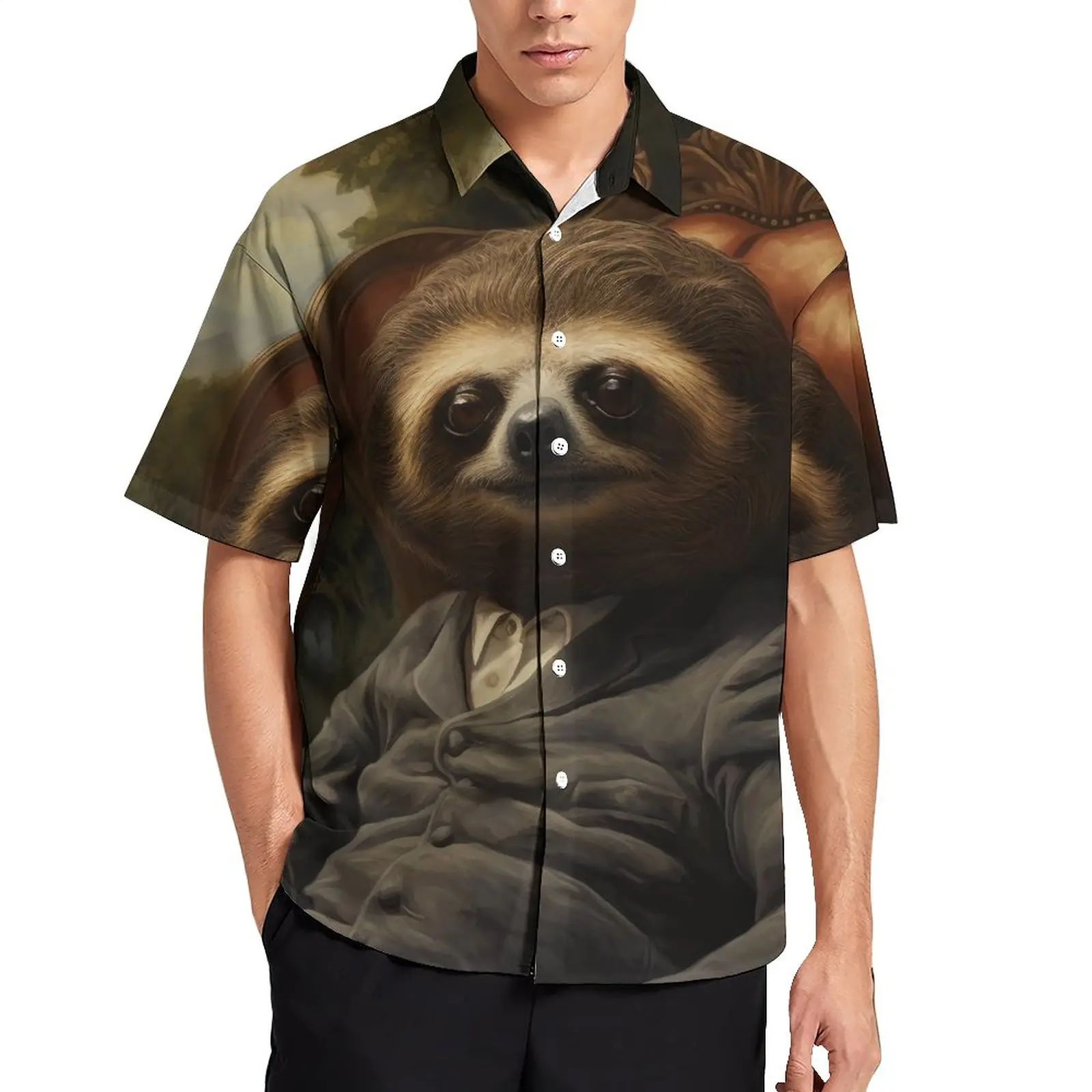 

Sloth Blouses Male Gothic Mystic Casual Shirts Hawaiian Short Sleeves Custom Funny Oversized Vacation Shirt Gift Idea