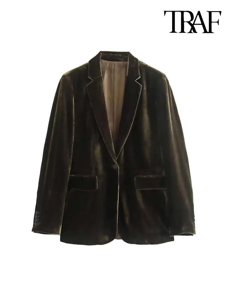 TRAF Women Fashion Front Button Velvet Blazer Coat Vintage Long Sleeve Flap Pockets Female Outerwear Chic Vestes Femmes
TRAF Women Fashion Front Button Velvet Blazer Coat Vintage Long Sleeve Flap Pockets Female Outerwear Chic Vestes Femmes