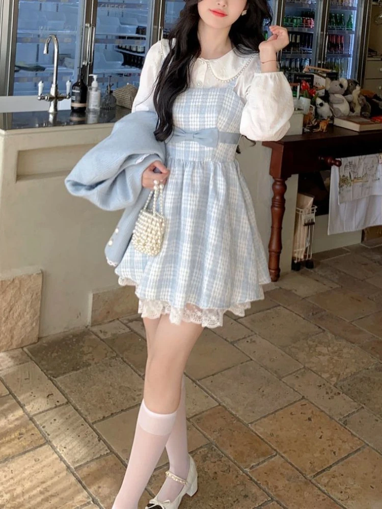 Winter Lace Kawaii Strap Plaid Dress Women Bow Designer Party Mini Dress Female Korean Fashion Sweet Elegant Chic Dress 2022
Winter Lace Kawaii Strap Plaid Dress Women Bow Designer Party Mini Dress Female Korean Fashion Sweet Elegant Chic Dress 2022