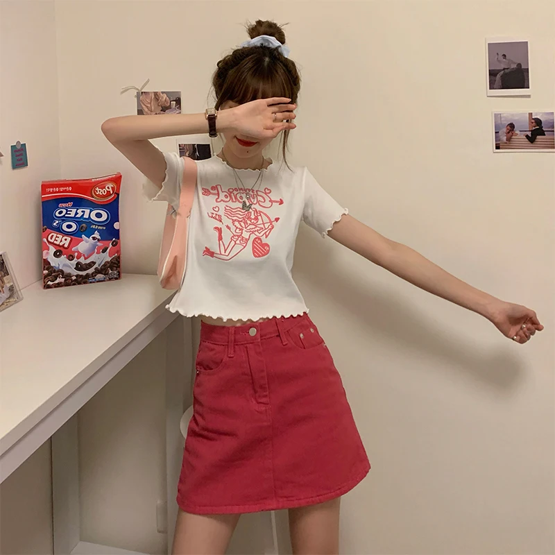 Cute Large Size Denim Short Skirts Women Clothing Summer High Waist Bag Hip Hot Girl A-line Red Mini Skirts fp127
Cute Large Size Denim Short Skirts Women Clothing Summer High Waist Bag Hip Hot Girl A-line Red Mini Skirts fp127