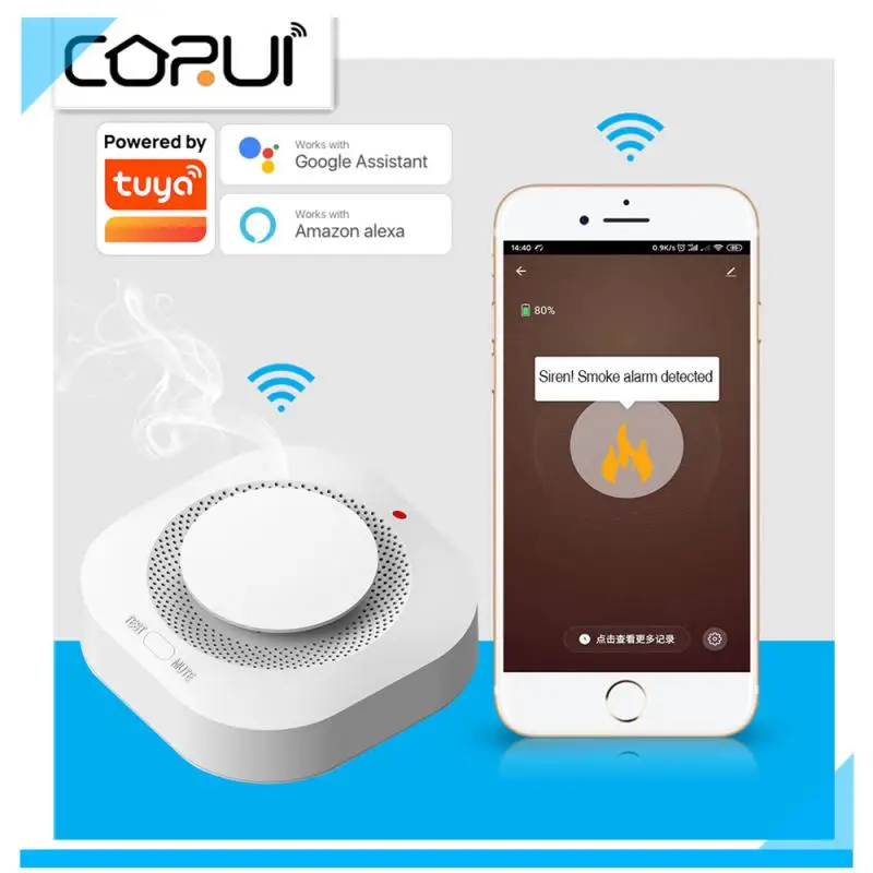 CORUI Tuya Wifi smart smoke detector sensor 90DB alarm fire smoke detector fire home security alarm smart life APP
CORUI Tuya Wifi smart smoke detector sensor 90DB alarm fire smoke detector fire home security alarm smart life APP