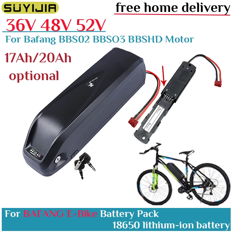 

18650 52v 48v 36v Battery Pack for Hailong Electric Bicycle 30a 500w 750w 1000w Cell Ebike Batterie for Bafang BBS02 BBS03 BBSHD