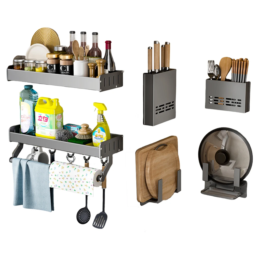 Kitchen Storage Rack on Wall Punch-Free Multi-function Condiment Chopping Board Knife Holder Kitchen Organizer Shelf Accessories
Kitchen Storage Rack on Wall Punch-Free Multi-function Condiment Chopping Board Knife Holder Kitchen Organizer Shelf Accessories