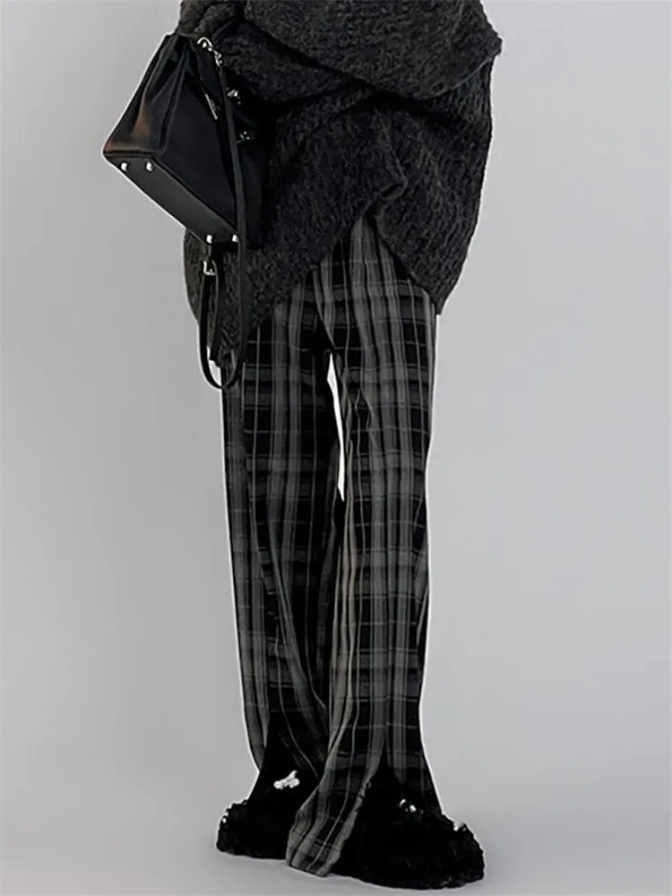 Женские брюки-клеш в клетку, с высокой талией и разрезом
Женские брюки-клеш в клетку, с высокой талией и разрезом