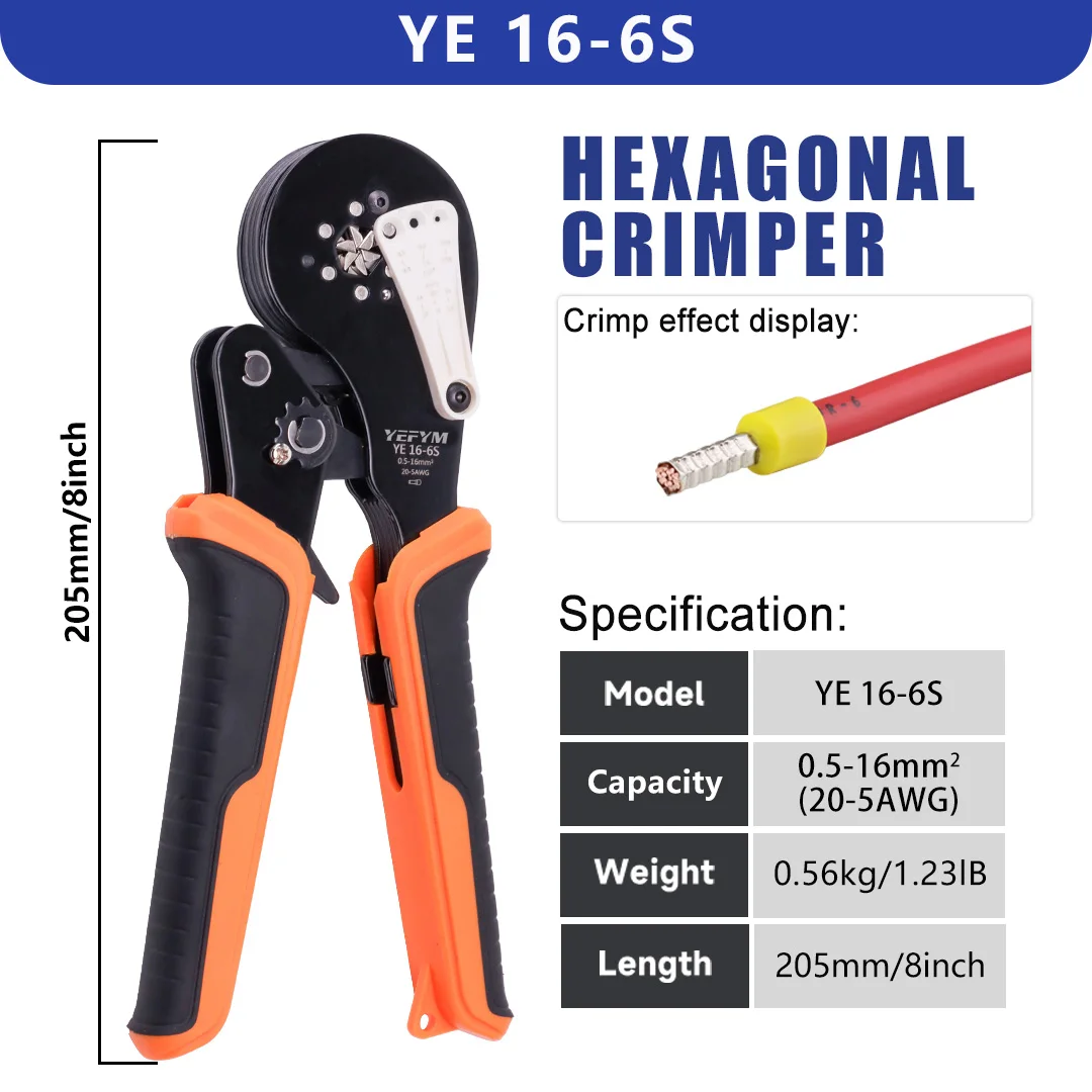 Клещи для опрессовки кабеля YE 16-6S Mini
Клещи для опрессовки кабеля YE 16-6S Mini