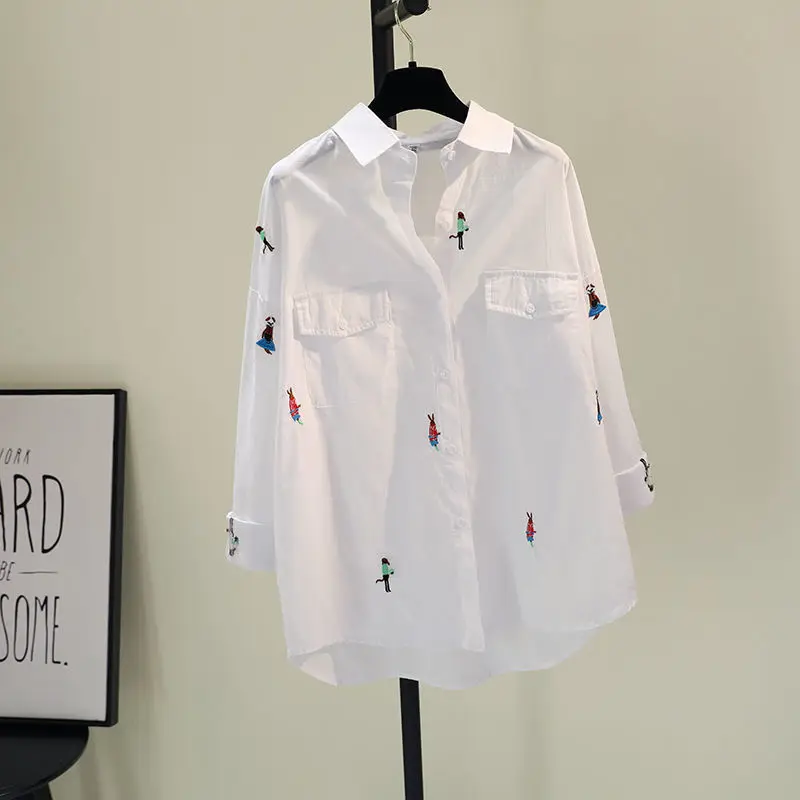 Embroidered Cartoon Cotton Linen White Shirt Long Sleeve Women's 2022 Autumn New Fashion Loose Casual Top
Embroidered Cartoon Cotton Linen White Shirt Long Sleeve Women's 2022 Autumn New Fashion Loose Casual Top