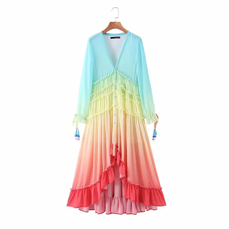 Nex Women Summer Bohemian Dress Printing Gradient Elegant Maxi Dress Patchwork Rainbow Color Party Dress Ruffles Sweet Vestidos
Nex Women Summer Bohemian Dress Printing Gradient Elegant Maxi Dress Patchwork Rainbow Color Party Dress Ruffles Sweet Vestidos