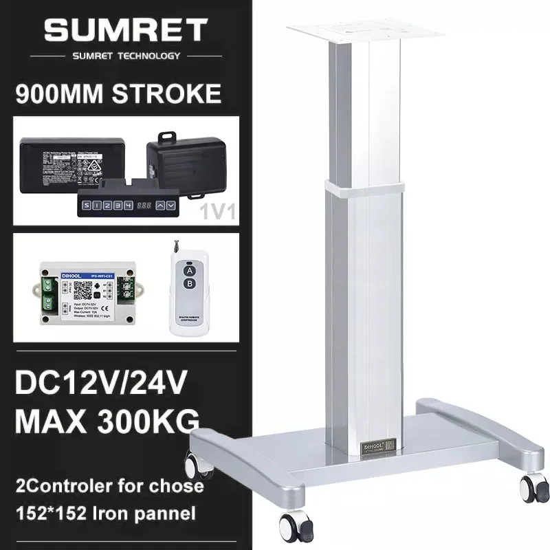 

900MM Stroke Movable Electric Lifting Column With Wheels DC Motor 12V 24V Platform Lab Desk eWelink RF Switch Height Display