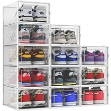 SESENO. 12 Pack Shoe Storage Boxes, Clear Plastic Stackable Shoe Organizer Bins, Drawer Type Front Opening Shoe Holder Container