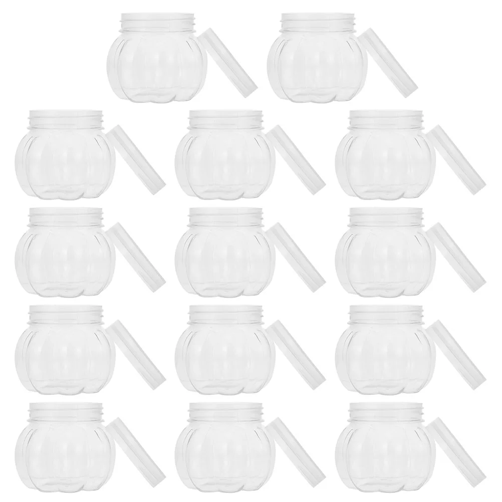 

Plastic Halloween Candy Jars Lids Pumpkin Shaped Clear Cookie Jar Container Storage Jars Coffee Bean Nut Spices Canister Party