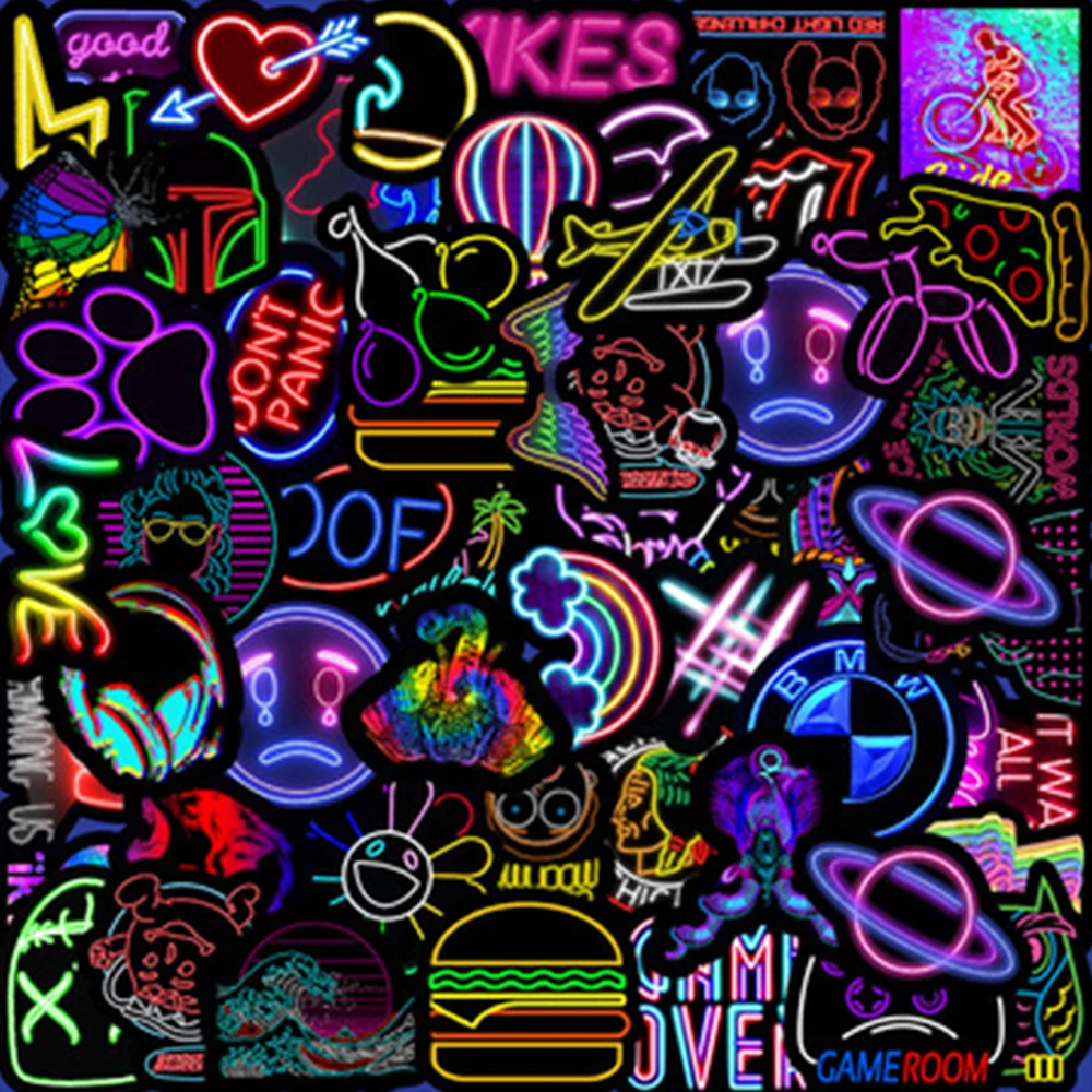 50/100PCS Cartoon Neon Light Graffiti Stickers Car Guitar Motorcycle Luggage Suitcase DIY Classic Toy Decoration Sticker for Kid
50/100PCS Cartoon Neon Light Graffiti Stickers Car Guitar Motorcycle Luggage Suitcase DIY Classic Toy Decoration Sticker for Kid