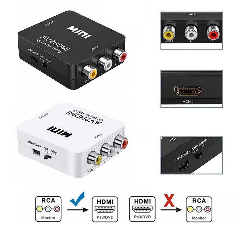Full HD 1080P Male to Female RCA AV TO HDMI-compatible Converter Adapter Mini Composite CVBS to HDMI-compatible Audio Converter
Full HD 1080P Male to Female RCA AV TO HDMI-compatible Converter Adapter Mini Composite CVBS to HDMI-compatible Audio Converter