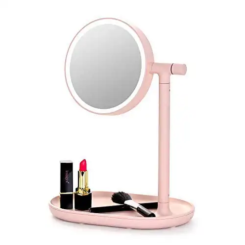 Lighted Makeup Mirror with Cosmetic Organizer Tray, LED Light Makeup Vanity for Desk or Tabletop – Pink 
Lighted Makeup Mirror with Cosmetic Organizer Tray, LED Light Makeup Vanity for Desk or Tabletop – Pink