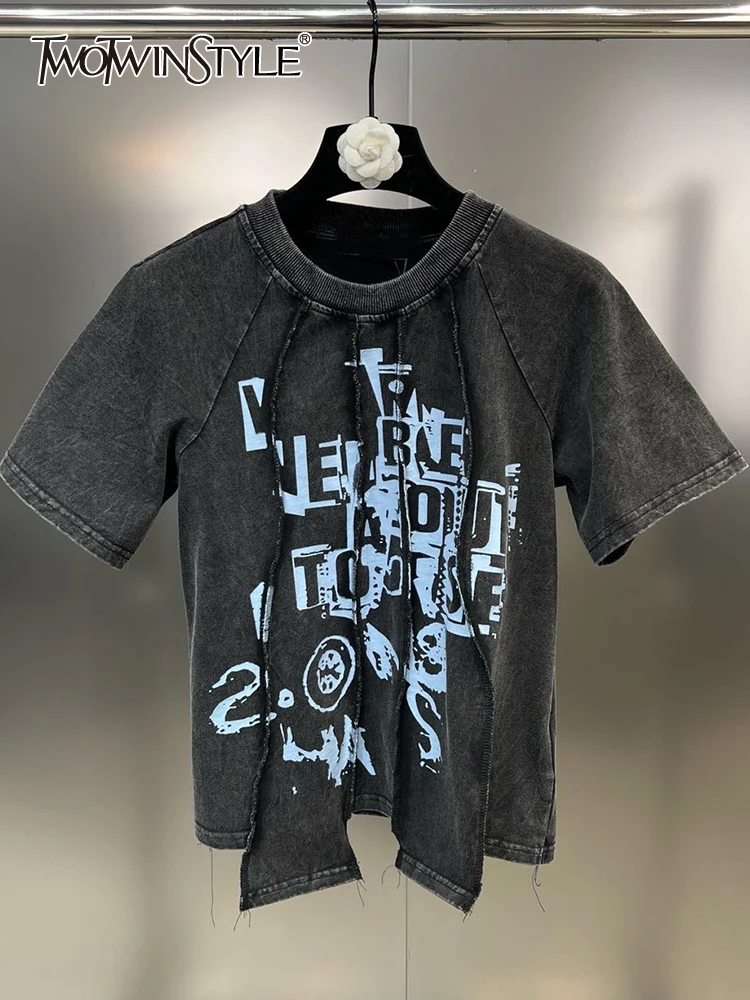 TWOTWINSTYLE Casual Printing T Shirts For Women Round Neck Short Sleeve Patchwork Folds Summer T Shirt Female Fashion Clothing
TWOTWINSTYLE Casual Printing T Shirts For Women Round Neck Short Sleeve Patchwork Folds Summer T Shirt Female Fashion Clothing
