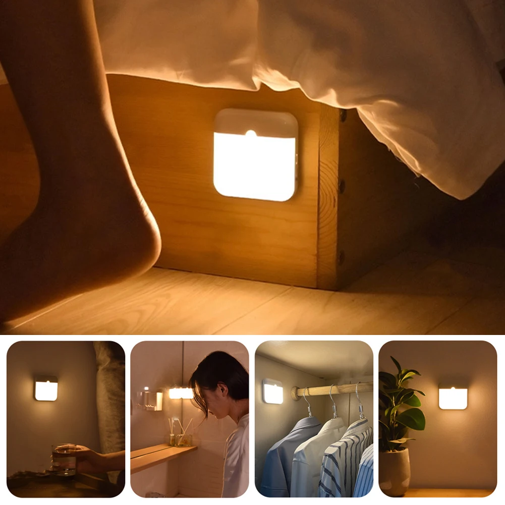 

Светодиодный светильник с датчиком движения, квадратная лампа с Usb-зарядкой для спальни, кухни, лестницы, коридора, гардероба, освещение для шкафа, ночник