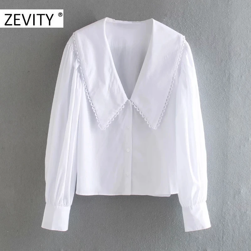 ZEVITY women sweet peter pan collar lace stitching casual poplin blouse shirts women puff sleeve white chemise chic tops LS7201
ZEVITY women sweet peter pan collar lace stitching casual poplin blouse shirts women puff sleeve white chemise chic tops LS7201