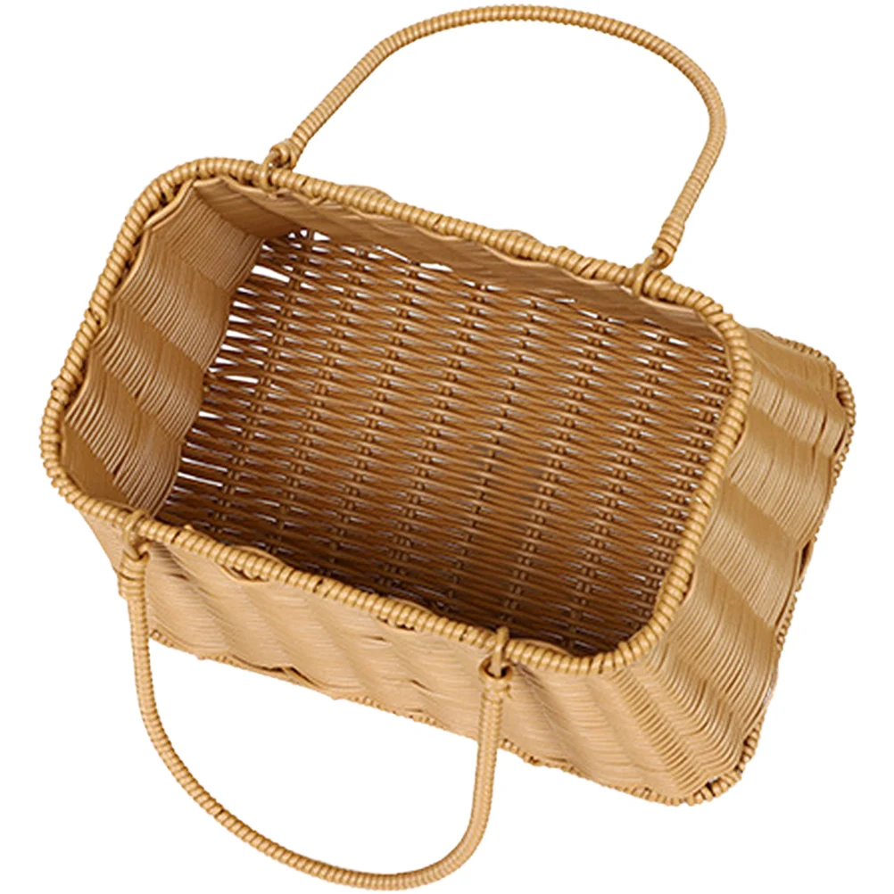 

Basket Woven Picnic Storage Shopping Fruit Rattan Market Wicker Handle Baskets Tote Grocery Plastic Camping Straw Flower Weaving