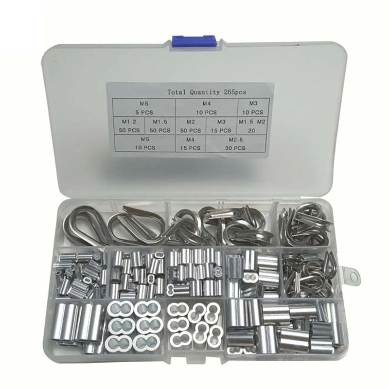 265 Pieces Of 304 Stainless Steel Wire Cable Thimble Combination And Aluminum Crimping Ring Sleeve Sorting Kit
265 Pieces Of 304 Stainless Steel Wire Cable Thimble Combination And Aluminum Crimping Ring Sleeve Sorting Kit