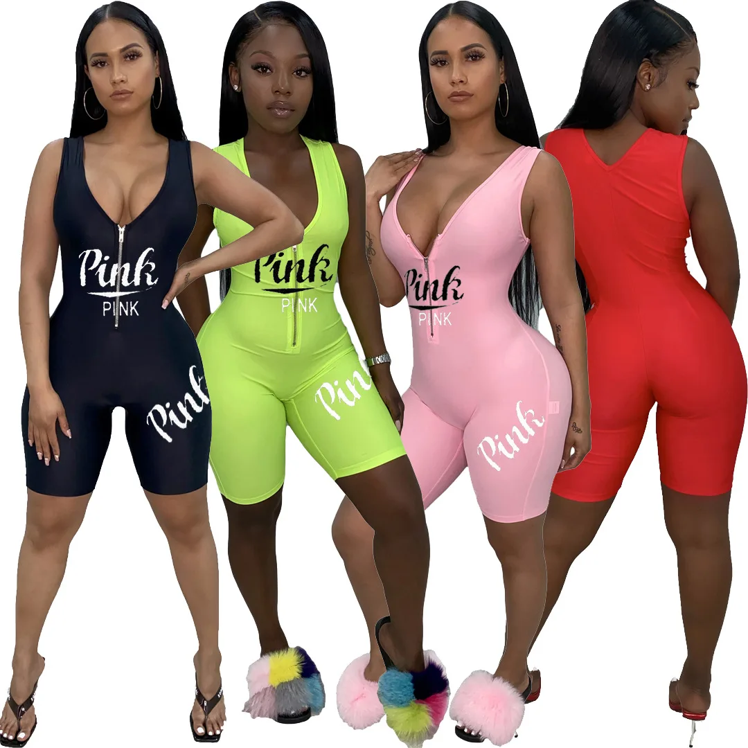Echoine Sexy Solid 2022 Summer New PINK Letter Print Sports Jumpsuit Woman Sleeveless Vest V-neck Zip Slim Shorts Romper Overall
Echoine Sexy Solid 2022 Summer New PINK Letter Print Sports Jumpsuit Woman Sleeveless Vest V-neck Zip Slim Shorts Romper Overall