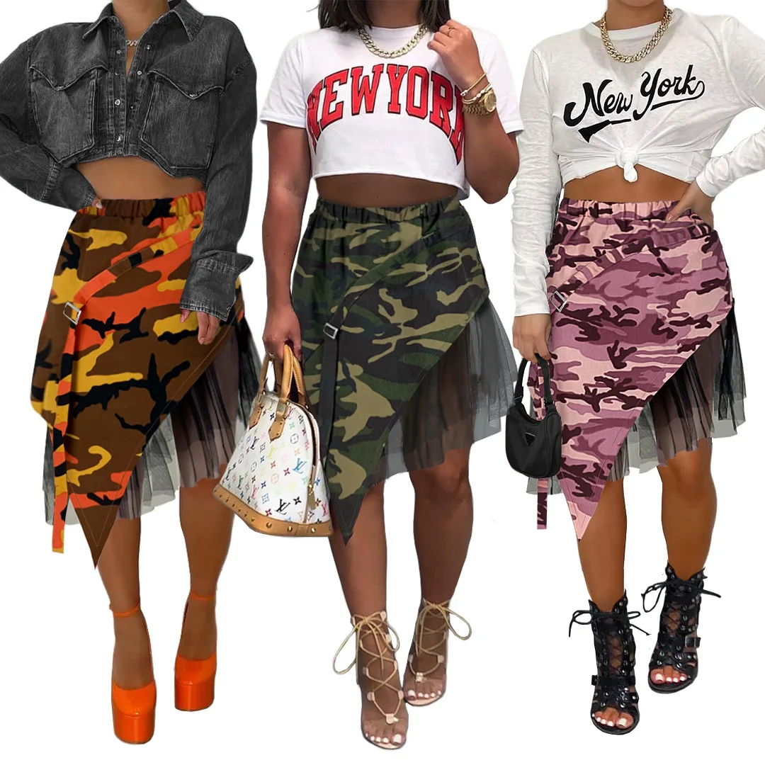Woman elastic Waist Skirt camouflage Printed Mesh Patchwork Belt irregular Casual Skirt S-2XL 3Color
Woman elastic Waist Skirt camouflage Printed Mesh Patchwork Belt irregular Casual Skirt S-2XL 3Color