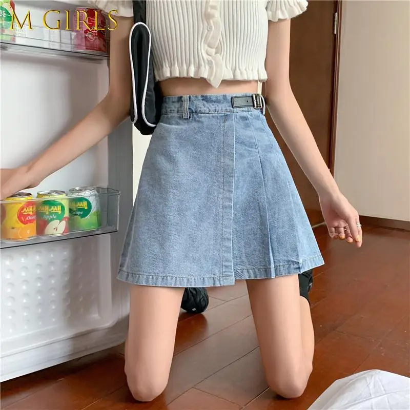 M GIRLS Skirts Women Summer Blue Solid Denim High Waist A-line Mini Skirt Elegant Sexy Sashes Womens Fashion Ulzzang Chic Kawaii
M GIRLS Skirts Women Summer Blue Solid Denim High Waist A-line Mini Skirt Elegant Sexy Sashes Womens Fashion Ulzzang Chic Kawaii