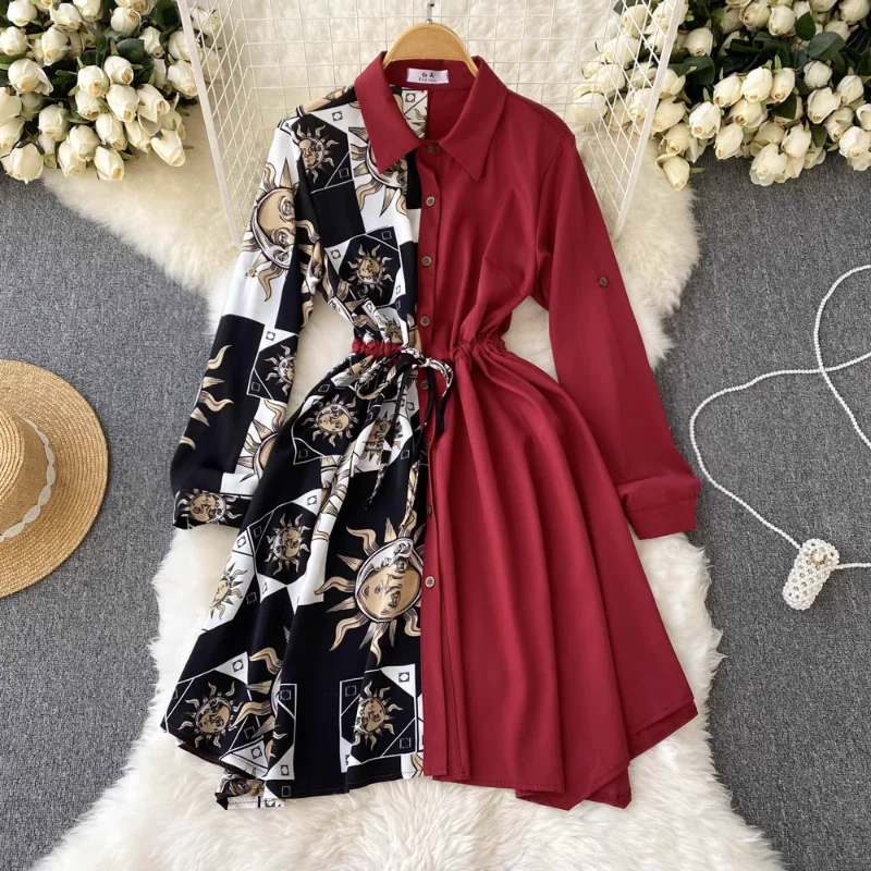 Hikigawa Contrast Color Vintage Print Women Dress All Match Dresses Chic Fashion Elegant Turn Down Collar Vestido De Mujer
Hikigawa Contrast Color Vintage Print Women Dress All Match Dresses Chic Fashion Elegant Turn Down Collar Vestido De Mujer