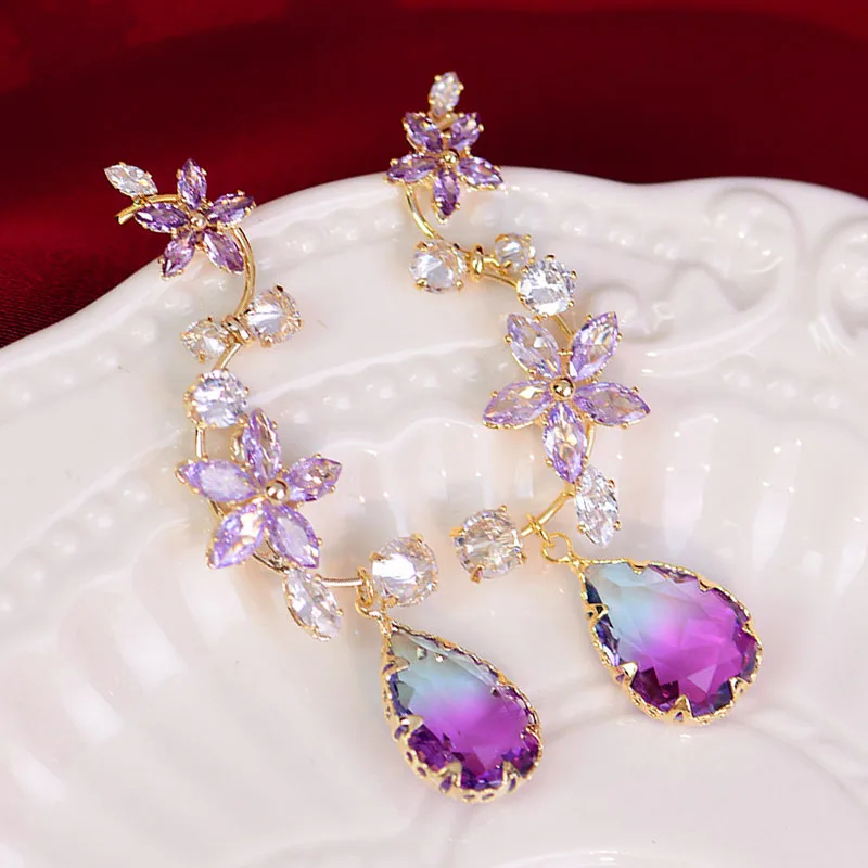 CHAIRYEE High Quality Tourmaline Purple Luxury Long Flower Branch Drop Earrings Wedding Valentine's Day Gift Pendant for Women
CHAIRYEE High Quality Tourmaline Purple Luxury Long Flower Branch Drop Earrings Wedding Valentine's Day Gift Pendant for Women