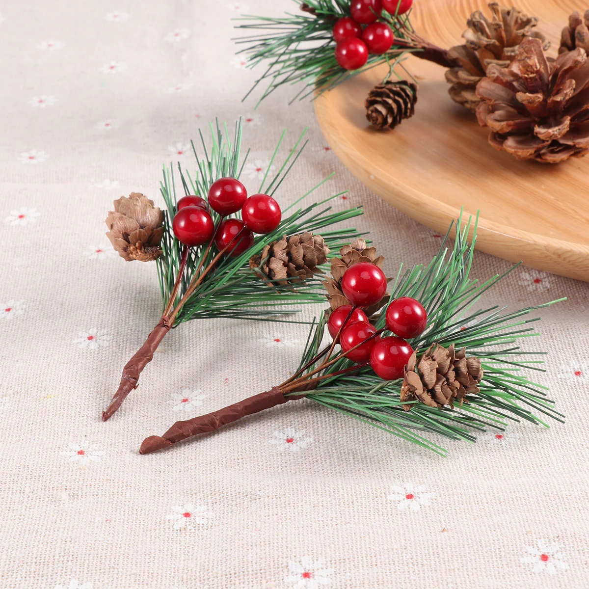 

Pine Christmas Picks Artificial Stems Berry Branches Cones Crafts Berries Pinecones Decoration Tree Red Flowers Wreath Trees