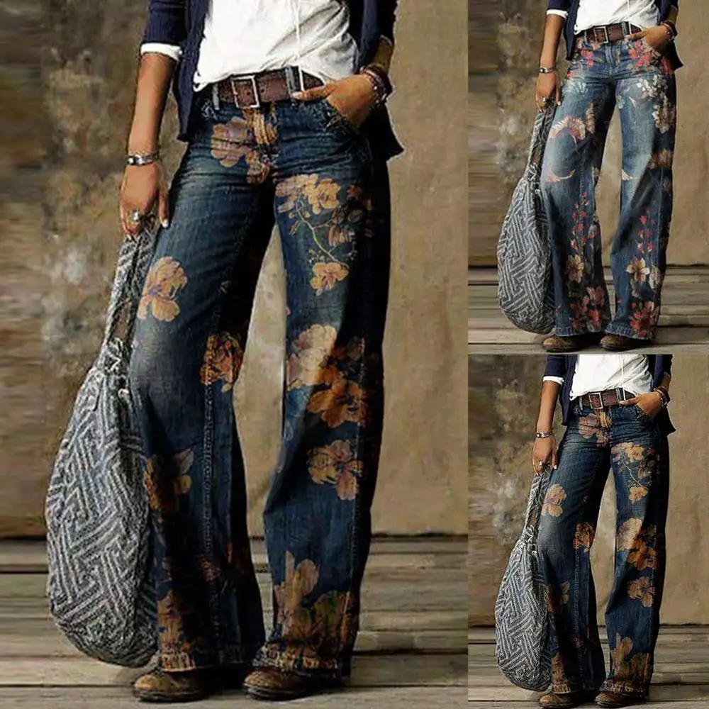 Women Loose Pants Trousers Retro Long Wide Leg High Waist Floral Print Jeans Trousers
Women Loose Pants Trousers Retro Long Wide Leg High Waist Floral Print Jeans Trousers
