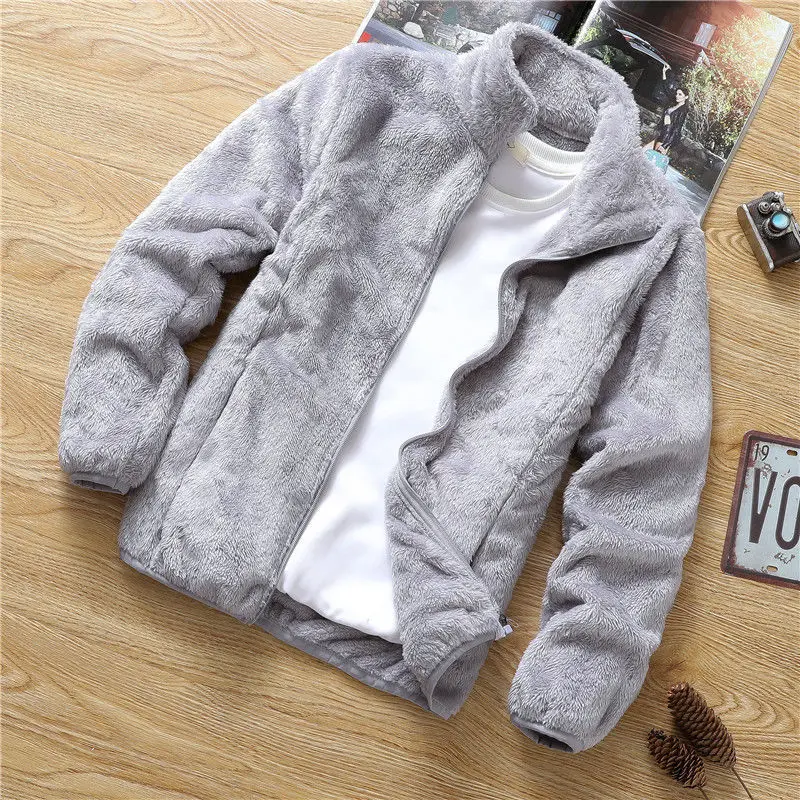 

Stand Collar Fleece Japan Leisure Style Solid Colour Keep Warm Thicken Coats Men Double Faced Velvet Zipper Jackets Slim Mature