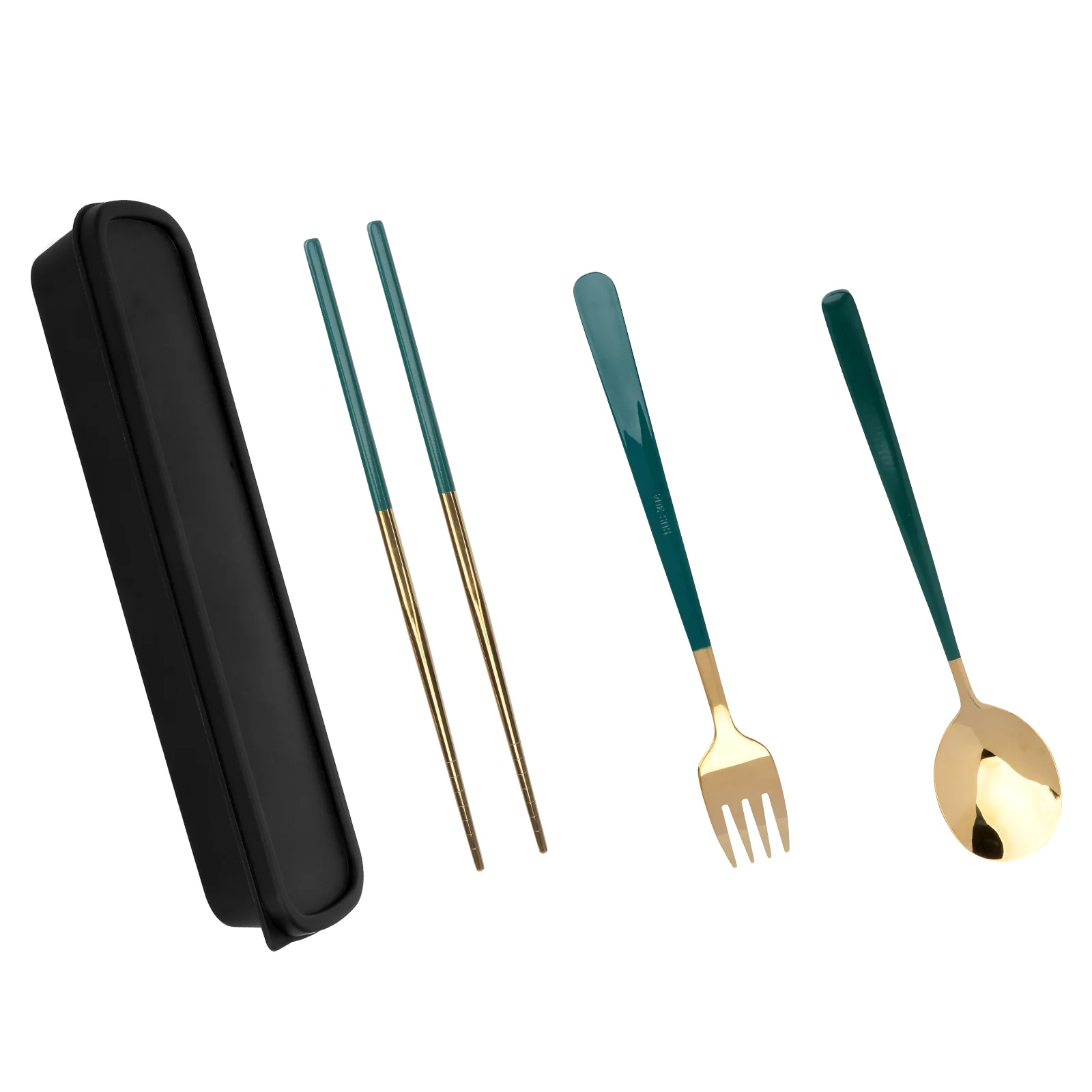 1 Set 304 Stainless Steel Portable Tableware Fork Spoon Chopsticks (Green Gold) 
1 Set 304 Stainless Steel Portable Tableware Fork Spoon Chopsticks (Green Gold)