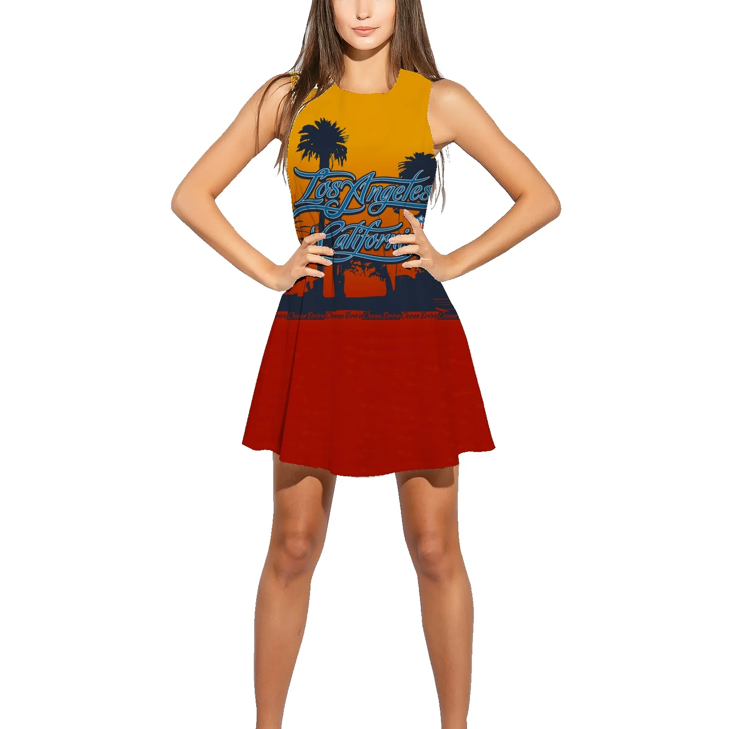 

Женское платье с принтом лист тропического растения, Женская хлопковая футболка без рукавов с круглым вырезом, короткая юбка, уличная тренд...