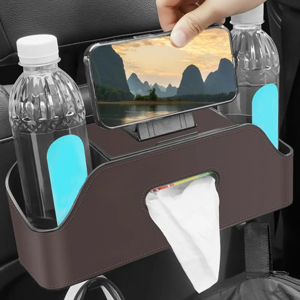 

Car Seat Back Storage Box Headrest Mount Faux Leather Tissue Cup Phone Holder Multipurpose Auto Backseat Organizer Car Interior