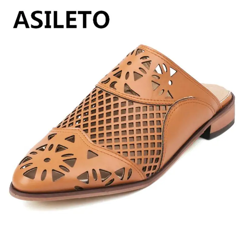 

ASILETO Ladies Outside Sandals Hollow Flats Slip On Mules Cave Style Roman Plus Size 46 47 48 Concise Soft Daily Women Shoes