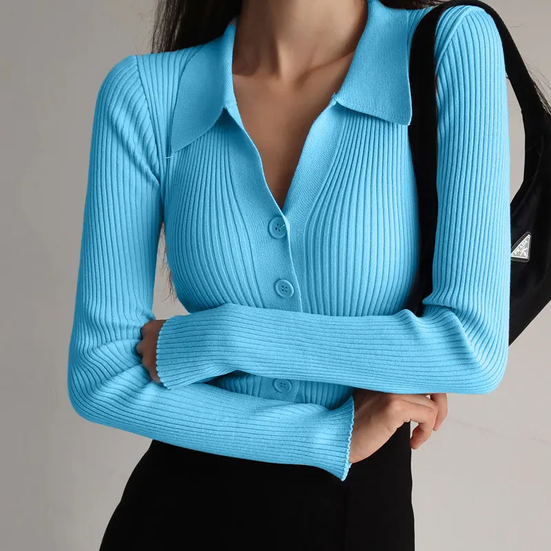 Women 2022 New Lapel Slim Slimming Tops Ladies Hollow Buttons Sexy V Neck Long Sleeve POLO Neck Knit Cardigan Sweater Women
Women 2022 New Lapel Slim Slimming Tops Ladies Hollow Buttons Sexy V Neck Long Sleeve POLO Neck Knit Cardigan Sweater Women