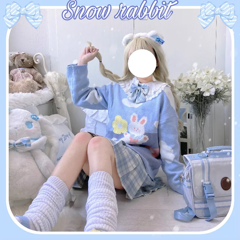 Kawaii Pullover Sweater Women Jumper Tops Autumn Sweet Cute Rabbit Print Core-Spun Sweater Oversize Female Knitted Pull Sweaters
Kawaii Pullover Sweater Women Jumper Tops Autumn Sweet Cute Rabbit Print Core-Spun Sweater Oversize Female Knitted Pull Sweaters