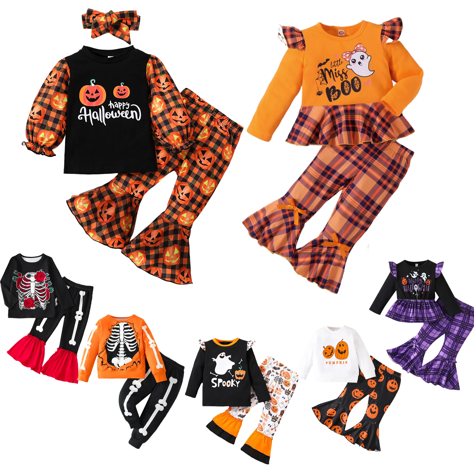 Kids Halloween Outfits Cute Pumpkin Skeleton Ghost Print Costume Girls Long Sleeve Pullover Tops Pants Autumn Clothing Set 0-5Y
Kids Halloween Outfits Cute Pumpkin Skeleton Ghost Print Costume Girls Long Sleeve Pullover Tops Pants Autumn Clothing Set 0-5Y