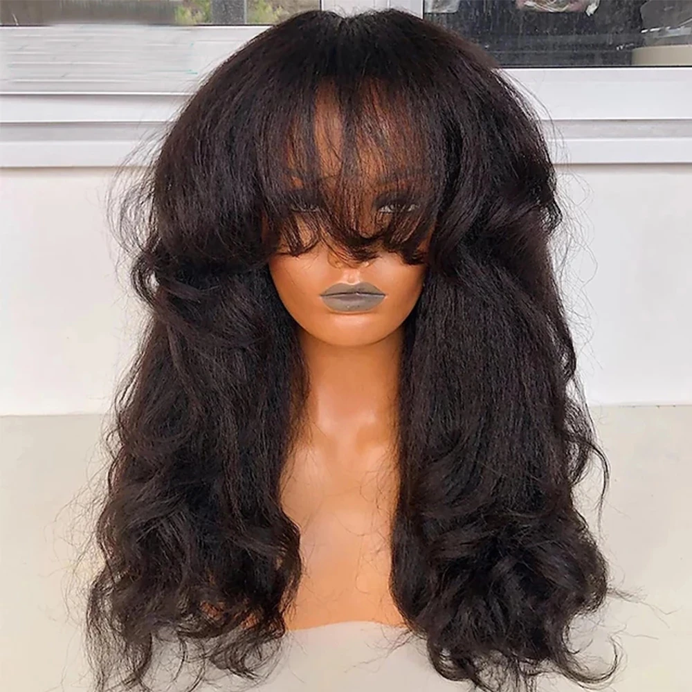 

Yaki, волнистый прозрачный парик из 360 человеческих волос на сетке с челкой, предварительно выщипанный бразильский 13X6 HD парик с фронтальной бахромой без клея