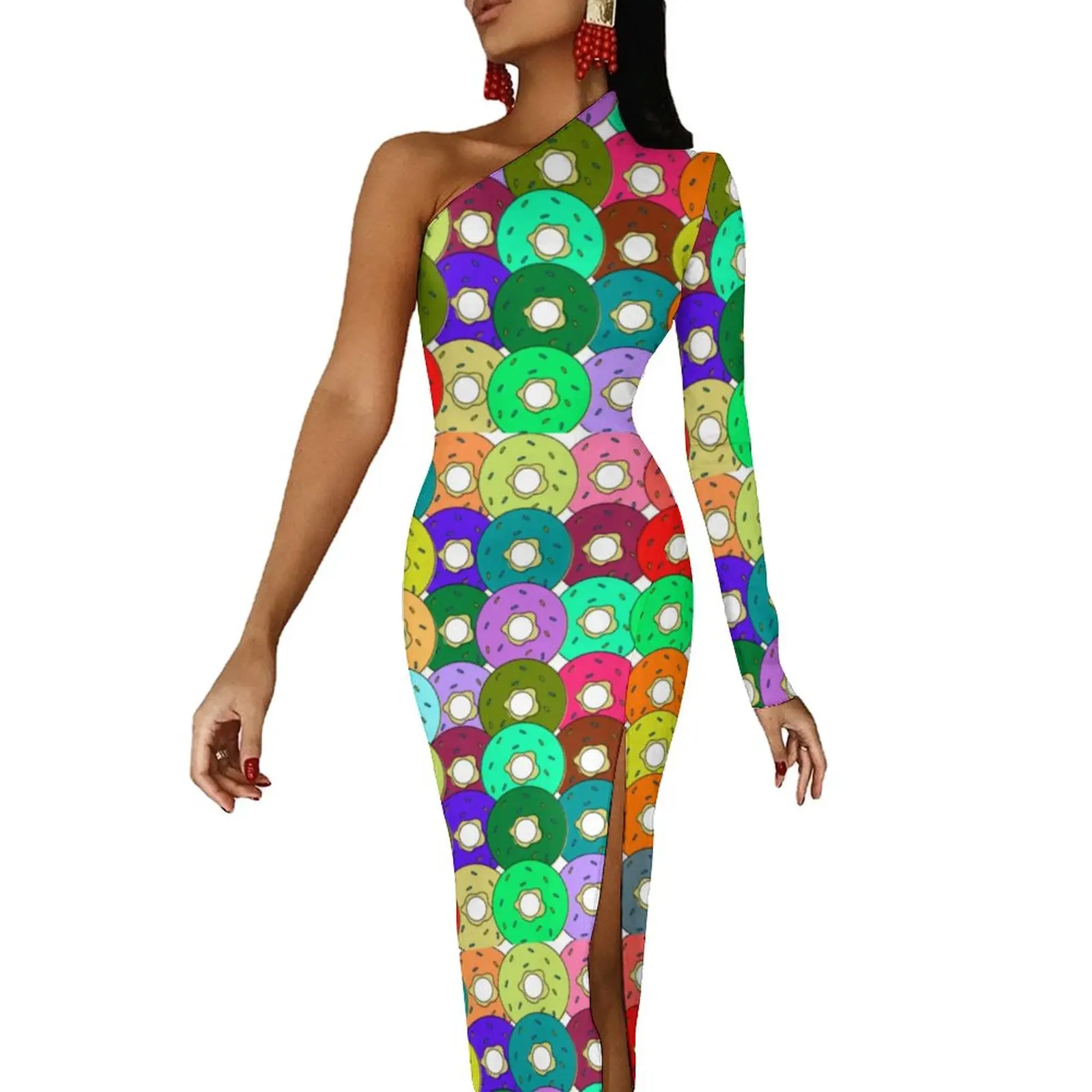 Colorful Doughnut Maxi Dress One Shoulder Cartoon Food Elegant Bodycon Dress Spring Side Split Party Long Dresses Print Vestido
Colorful Doughnut Maxi Dress One Shoulder Cartoon Food Elegant Bodycon Dress Spring Side Split Party Long Dresses Print Vestido