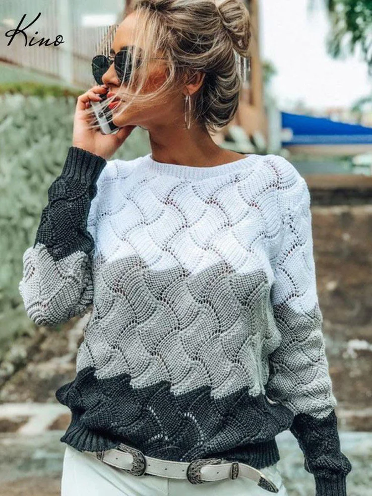 

Hollow Out Panelled Pullovers Women's Sweater O-neck Criss Cross Knitted Sweater Female 2022 Ladies Autumn Jumper Sweaters