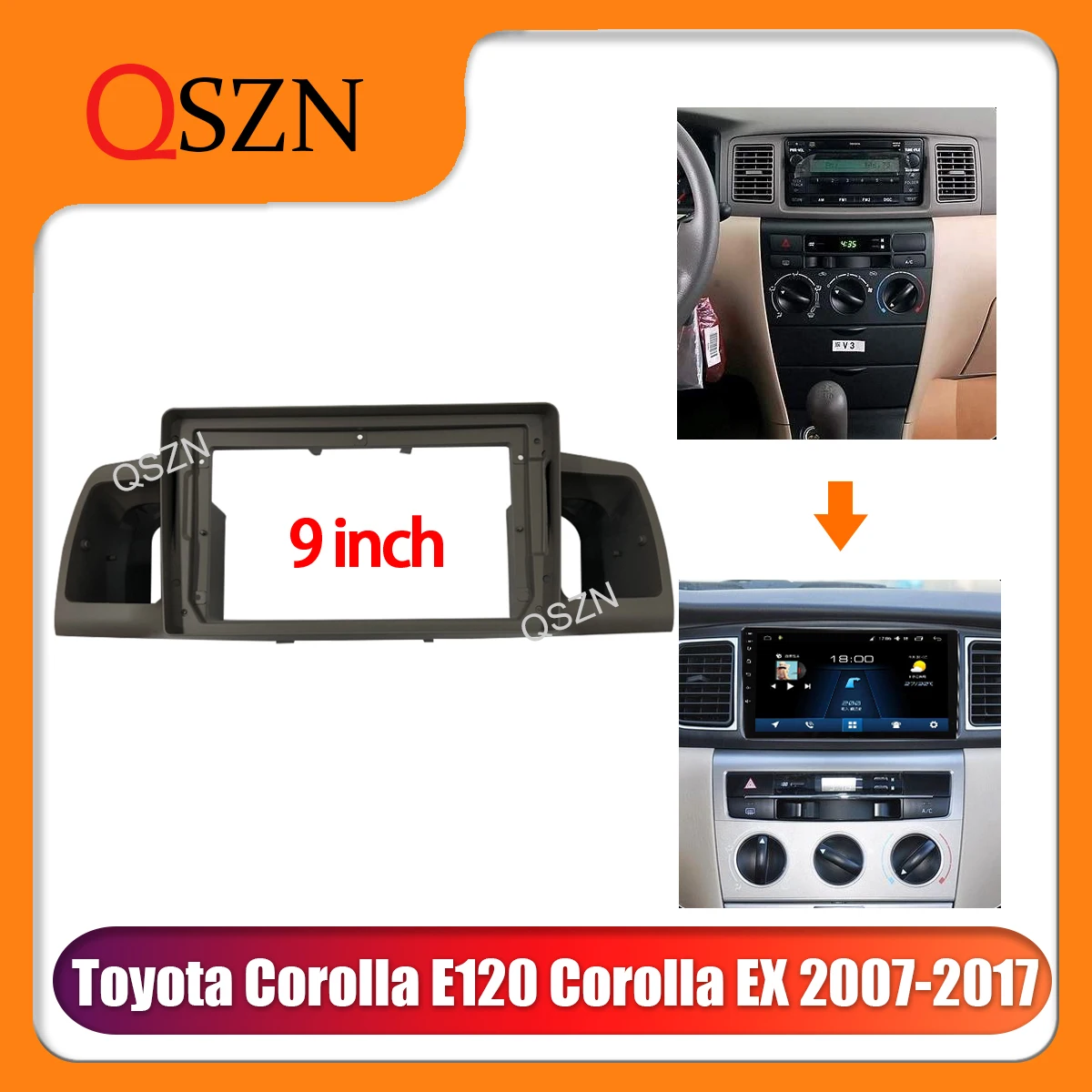 

QSZN 9-дюймовая рамка для автомобиля для Toyota Corolla E120 Corolla EX 2007-2017, монтажная рамка для панели, комплект креплений для приборной панели 2 Din