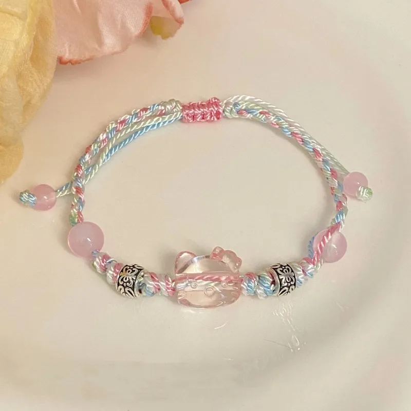 

Kawaii Sanrio Anime Hello Kitty Woven Bracelet Colorful Braided Rope Cute Cartoon KT Cat Creative Bracelet Jewelry Girls Gifts
