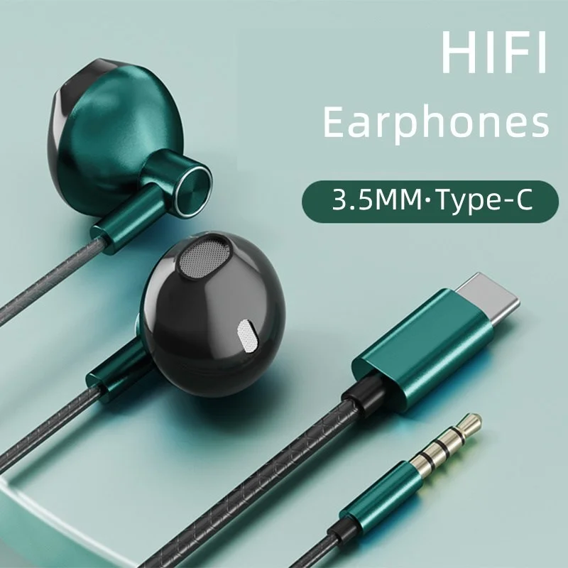 

2023 New Universal Type C In-Ear Wired Headphones 3.5mm Stereo Sport Music Earbud Handfree Headset Earphones with Mic For xiaomi