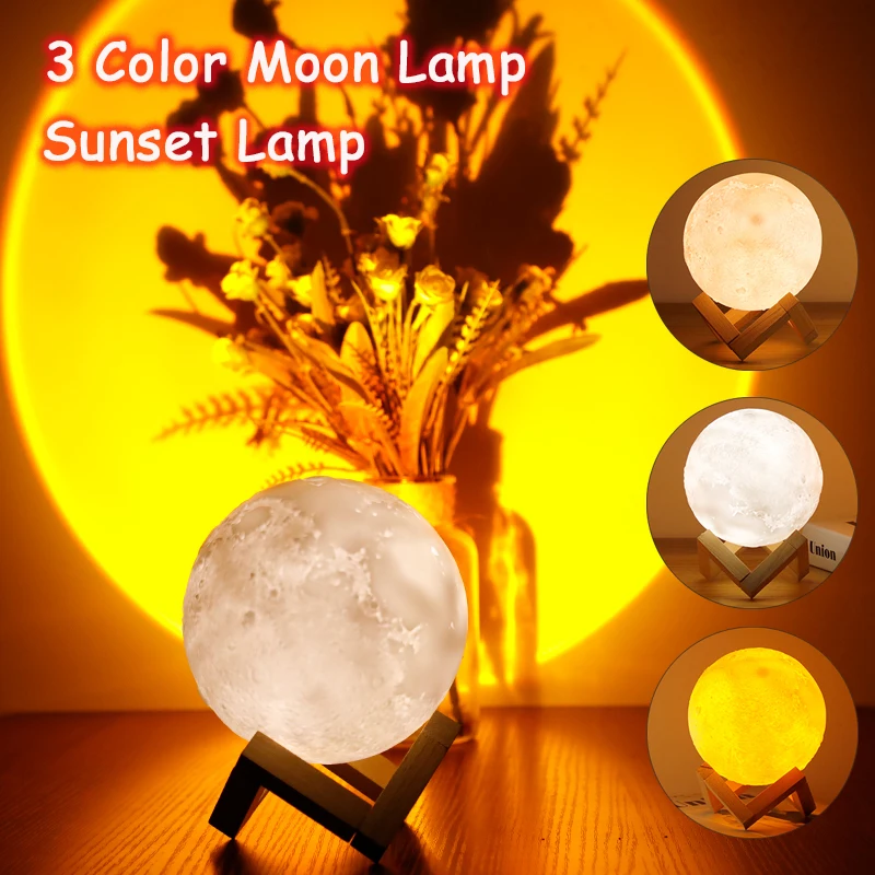 USB Rechargeable 3D Moon Lamp Sunset Lamp LED Projector Night Light for Bedroom Kids Room Decor Moon Table Light With Wood Stand
USB Rechargeable 3D Moon Lamp Sunset Lamp LED Projector Night Light for Bedroom Kids Room Decor Moon Table Light With Wood Stand