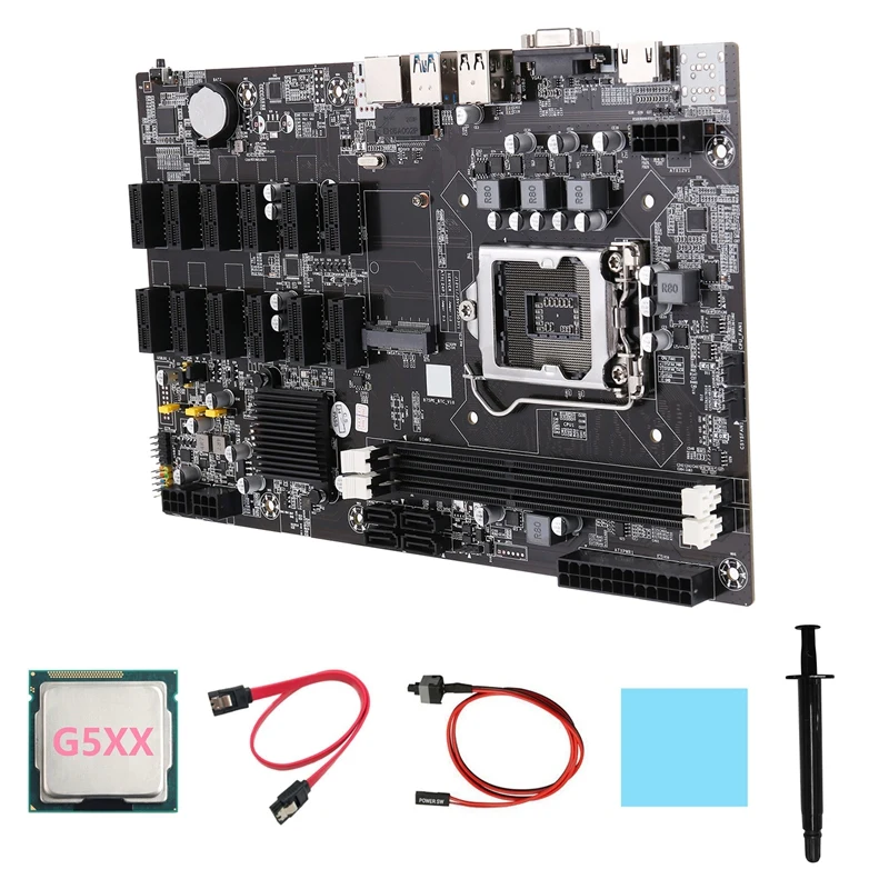 B75 12 PCIE ETH Mining Motherboard+G5XX CPU+SATA Cable+Switch Cable+Thermal Pad+Thermal Grease BTC Miner Motherboard
B75 12 PCIE ETH Mining Motherboard+G5XX CPU+SATA Cable+Switch Cable+Thermal Pad+Thermal Grease BTC Miner Motherboard